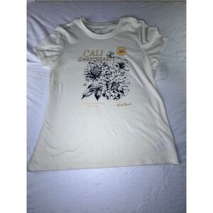 Lucky Brand Graphic Tee Womens Medium Cream NEW Cali Sweetheart Floral T-Shirt